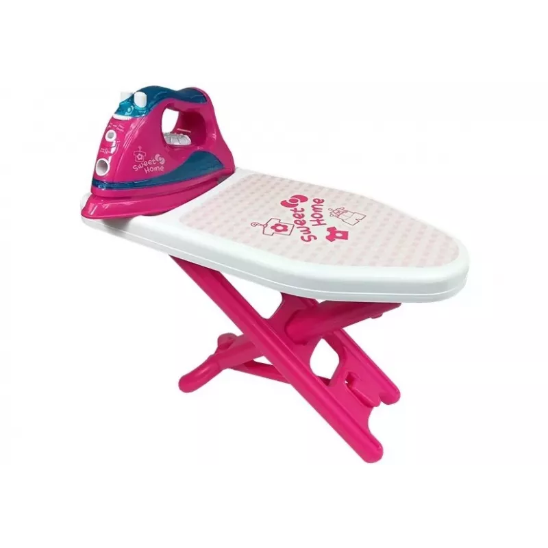 ROWE Set de planchar de juguete rosa con tabla de planchar y perchas