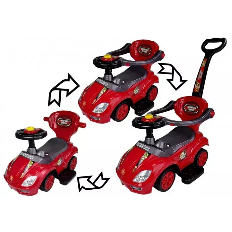 LEAN CARS Andador con empuje para niños pequeños con asa para padres Mega Car 3 en 1 rojo