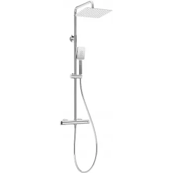 Alcachofa de ducha con grifería termostática - sistema de ducha con teleducha, cromo, cabezal de 250 mm