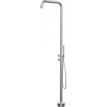 DEANTE Columna de ducha de jardín con pedal, acero inoxidable cepillado AISI 304, 2 salidas, 2150 mm