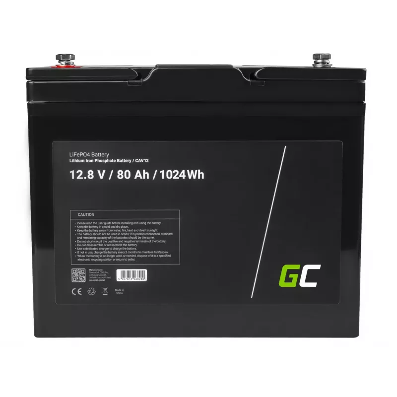 Batería Greencell LiFePO4 para fotovoltaica, autocaravanas y barcos 12V 12,8V 80Ah