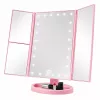 Espejo de maquillaje LED LEAN plegable con aumento giro táctil rosa