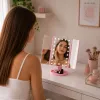 Espejo de maquillaje LED LEAN plegable con aumento giro táctil rosa