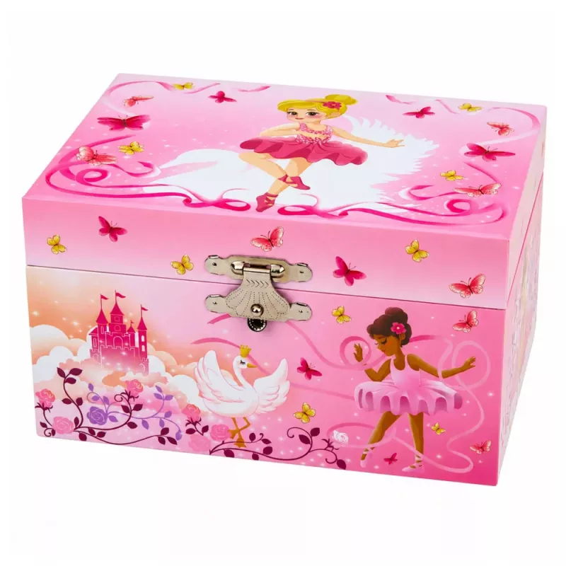 Caja de música de cuerda LEAN TOYS joyero para niños con espejo rosa