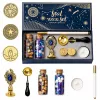 Set de sellos de cera LEAN TOYS sello de cera para decorar - set de 6 piezas con sello de latón, cuchara de fundir, barras de cera y velita