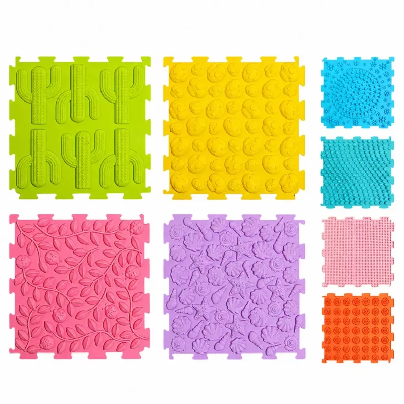 Alfombrilla de puzzle sensorial de silicona LEAN TOYS camino sensorial multicolor 25 cm 12 uds.