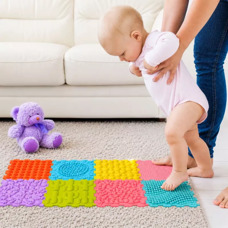 Alfombrilla de puzzle sensorial de silicona LEAN TOYS camino sensorial multicolor 25 cm 12 uds.