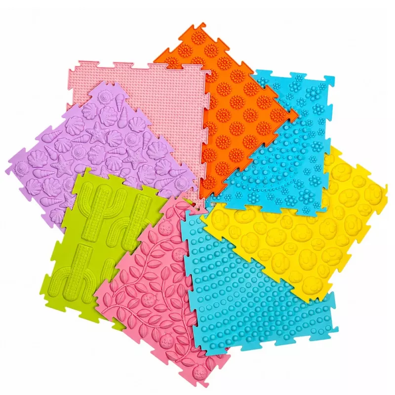 Alfombrilla de puzzle sensorial de silicona LEAN TOYS camino sensorial multicolor 25 cm 12 uds.
