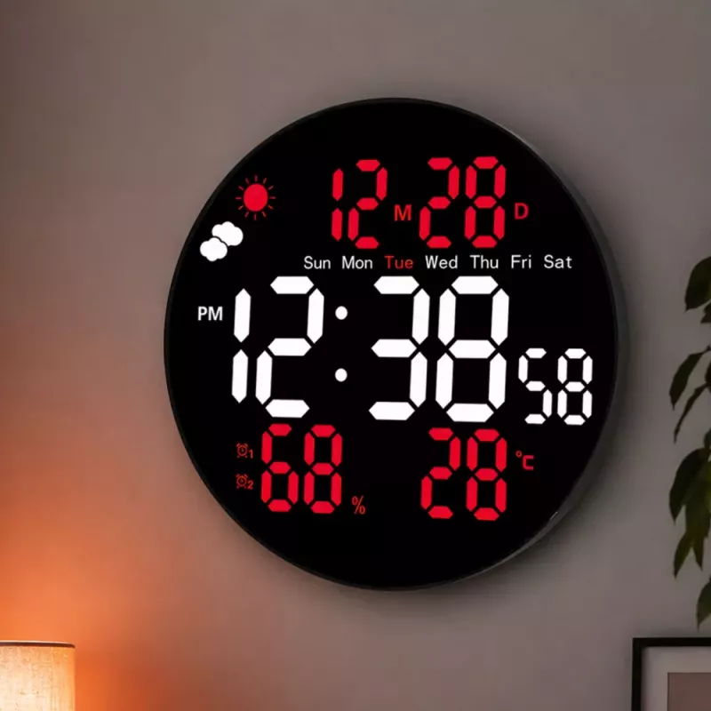 Reloj de pared digital LED LEAN fecha temperatura humedad alarma mando a distancia 25 cm