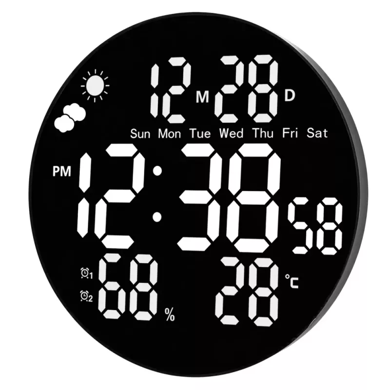 Reloj de pared digital LED LEAN fecha temperatura humedad alarma mando a distancia 25 cm
