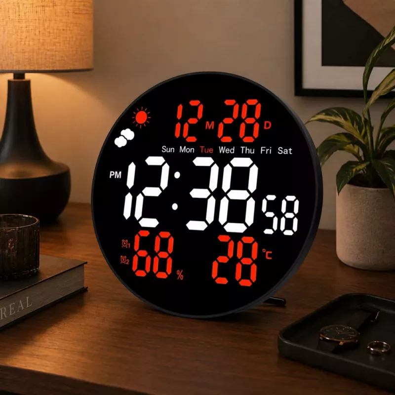 Reloj de pared digital LED LEAN fecha temperatura humedad alarma mando a distancia 25 cm