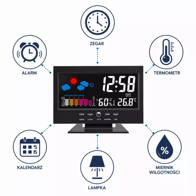 Reloj digital LEAN con termómetro e higrómetro de interior estación meteorológica LED