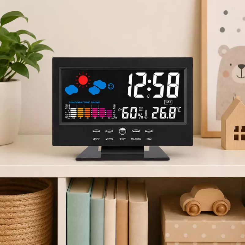 Reloj digital LEAN con termómetro e higrómetro de interior estación meteorológica LED