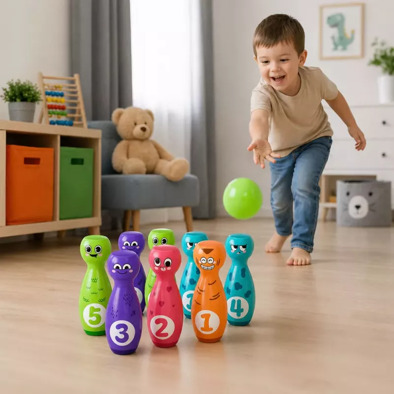 Bolos LEAN TOYS con caras sonrientes juego educativo para niños deporte de habilidad 10 piezas