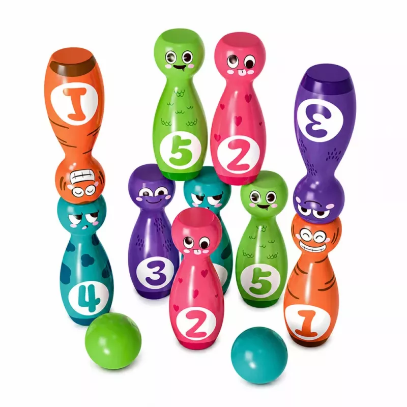Bolos LEAN TOYS con caras sonrientes juego educativo para niños deporte de habilidad 10 piezas