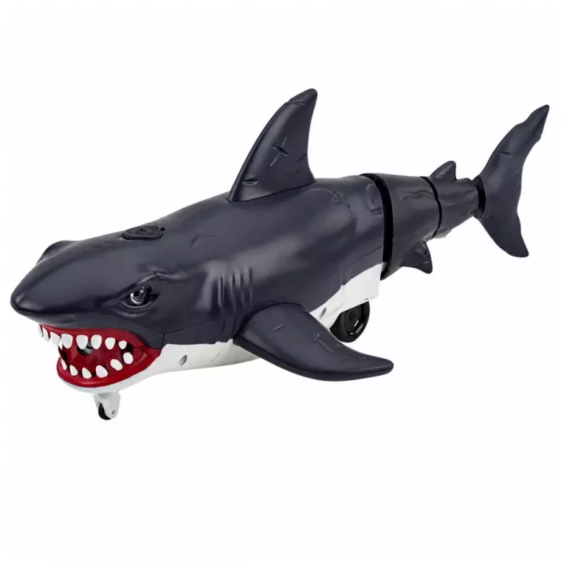 Tiburón RC LEAN TOYS con mando a distancia, mueve la cola, luces, efecto humo, negro