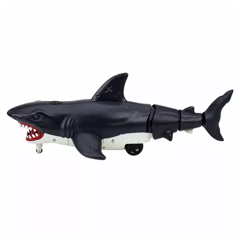 Tiburón RC LEAN TOYS con mando a distancia, mueve la cola, luces, efecto humo, negro