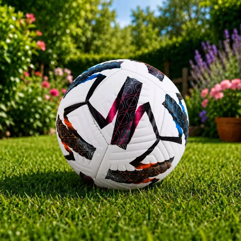 Balón de fútbol de entrenamiento LEAN TOYS para césped natural, blanco, estampado, 22 cm, talla 5