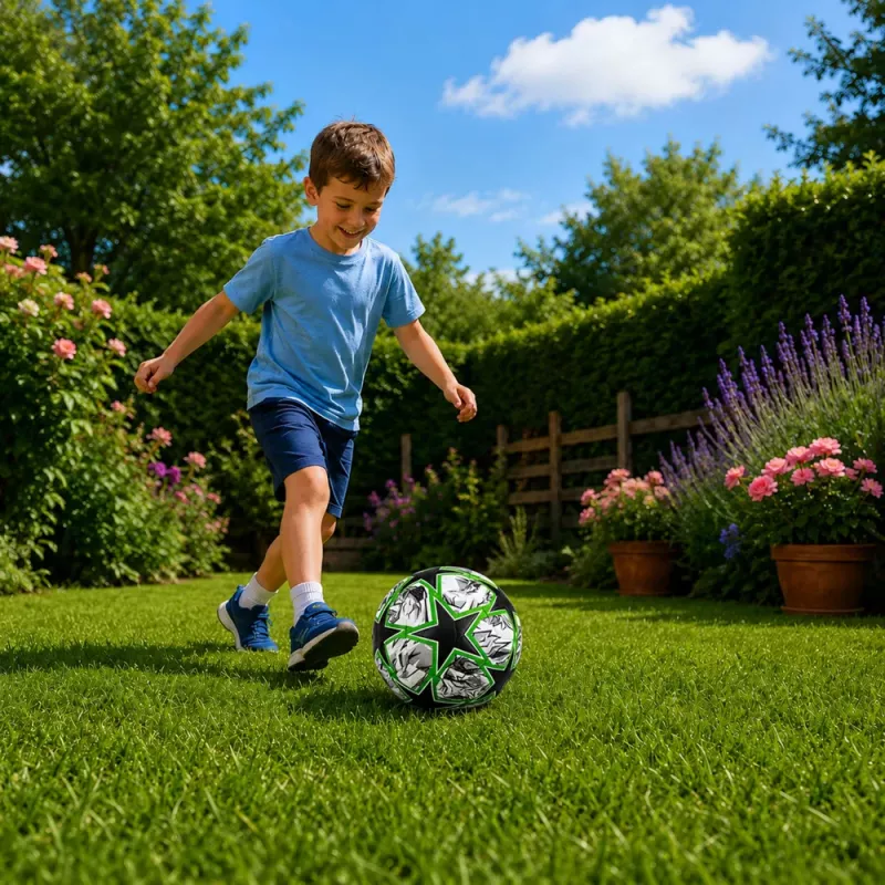 Balón de fútbol de entrenamiento LEAN TOYS para campo de césped Green Stars 22cm talla 5