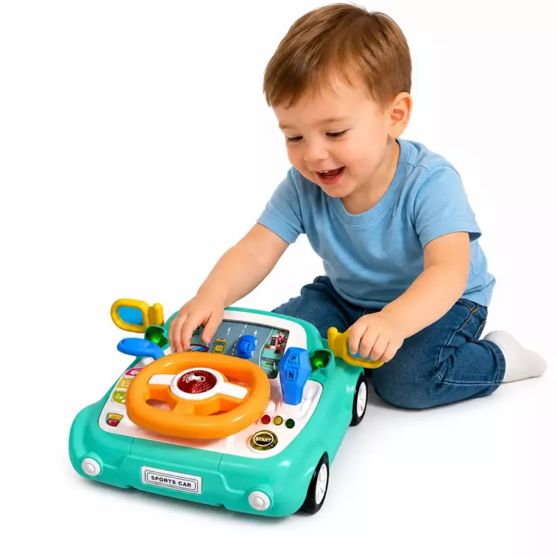 Panel de control interactivo LEAN TOYS simulador de conducción coche luces sonidos azul