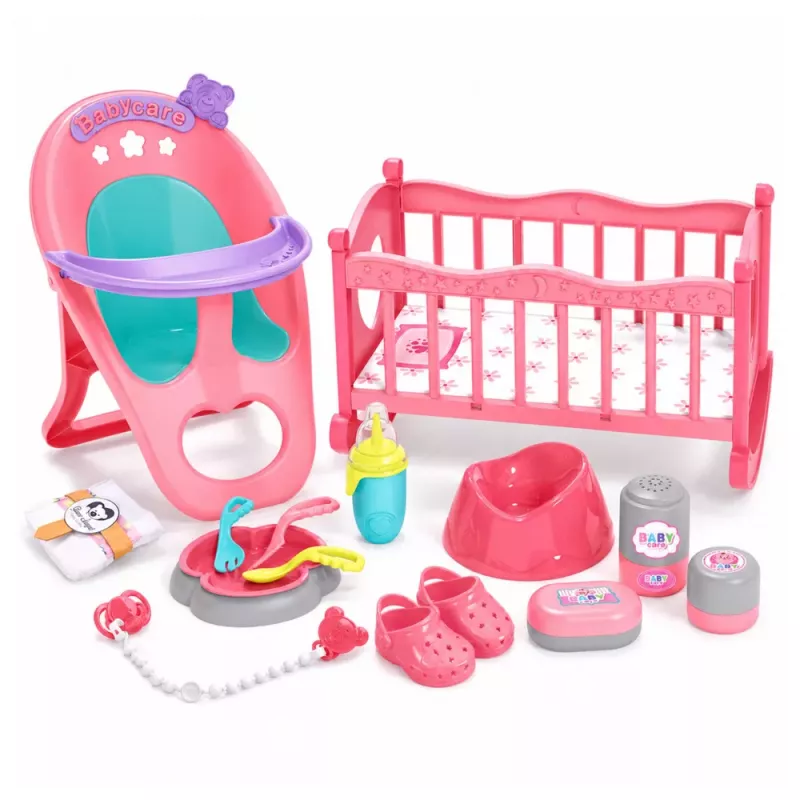 Muñeca bebé interactiva LEAN TOYS con función pipí, cochecito, cuna y accesorios set 3 en 1