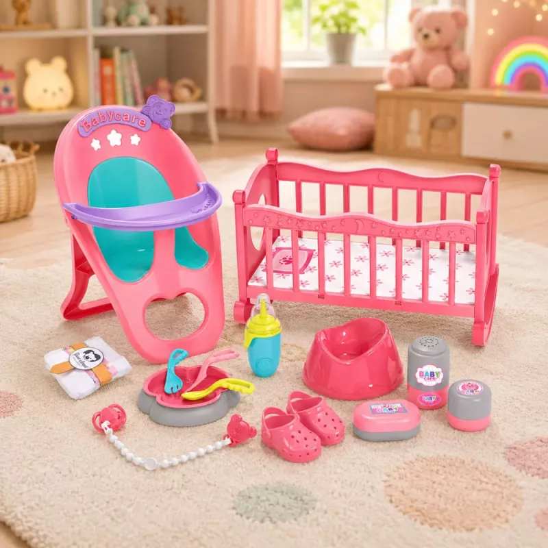 Muñeca bebé interactiva LEAN TOYS con función pipí, cochecito, cuna y accesorios set 3 en 1