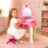 Tocador de maquillaje infantil LEAN TOYS con silla, luces, secador, accesorios, sonidos, rosa