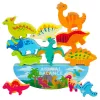 LEAN TOYS Torre de dinosaurios juego de equilibrio de habilidad con bloques de madera 12 piezas