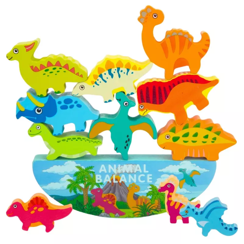 LEAN TOYS Torre de dinosaurios juego de equilibrio de habilidad con bloques de madera 12 piezas