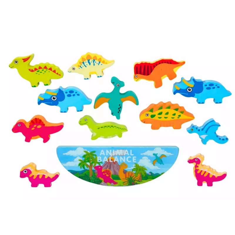 LEAN TOYS Torre de dinosaurios juego de equilibrio de habilidad con bloques de madera 12 piezas