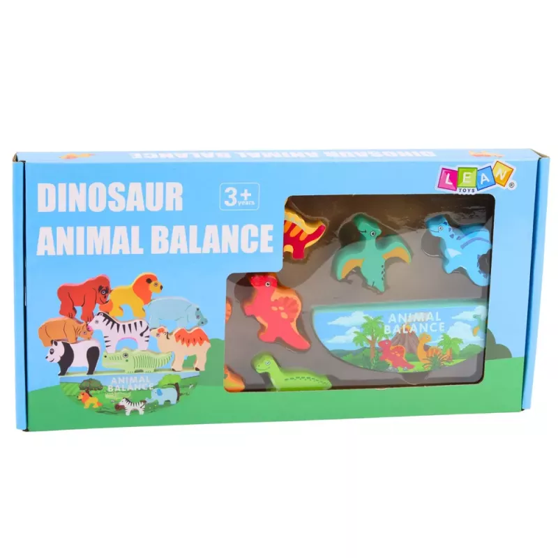 LEAN TOYS Torre de dinosaurios juego de equilibrio de habilidad con bloques de madera 12 piezas
