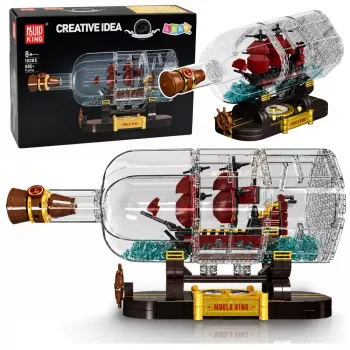 LEAN TOYS Barco en la botella bloques de construcción velero decorativo marrón 885 piezas