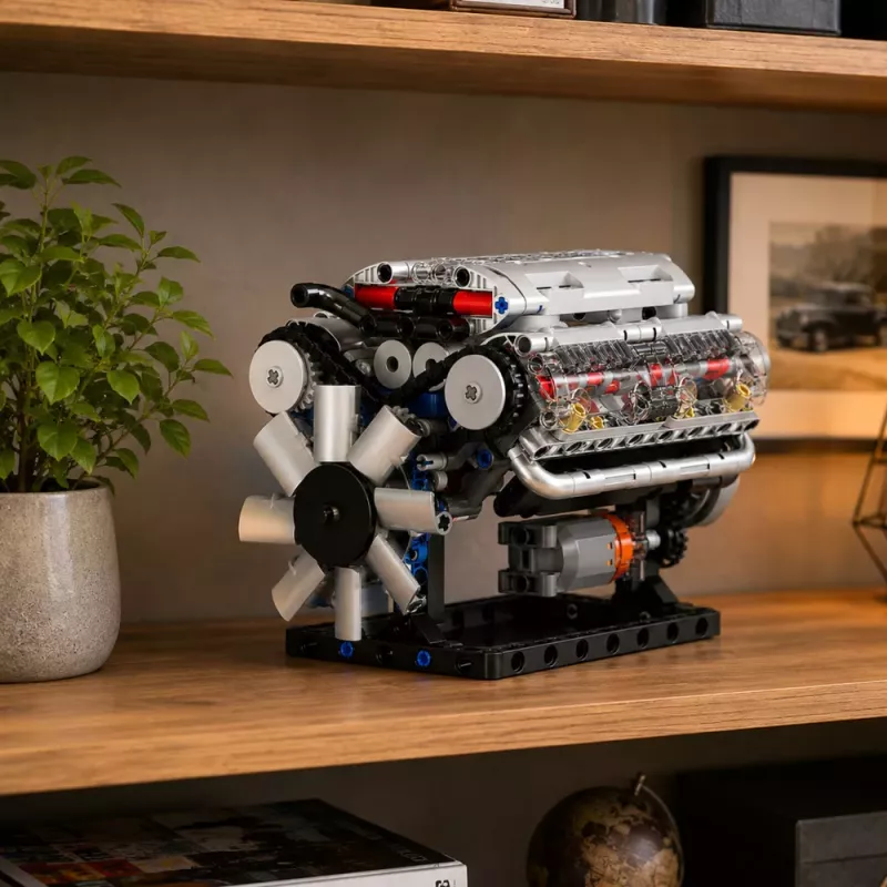 LEAN TOYS Bloques de construcción motor V8 modelo mecánico con pistones móviles, 552 piezas