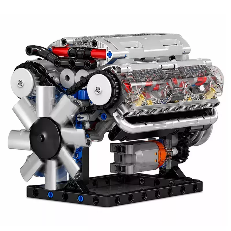 LEAN TOYS Bloques de construcción motor V8 modelo mecánico con pistones móviles, 552 piezas