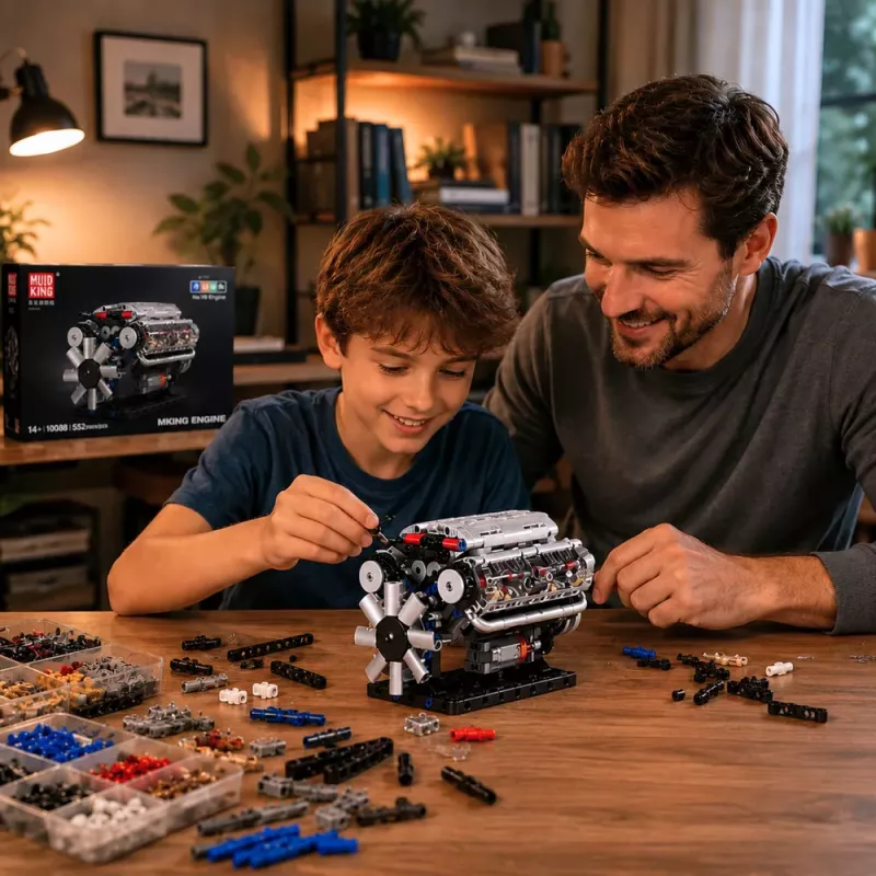 LEAN TOYS Bloques de construcción motor V8 modelo mecánico con pistones móviles, 552 piezas