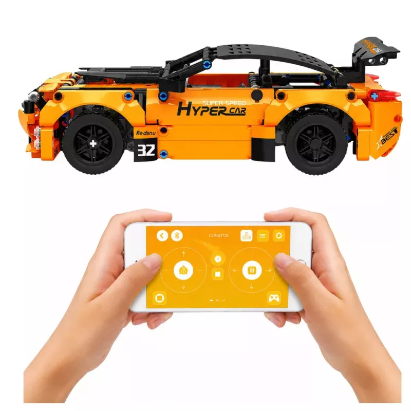 LEAN TOYS Coche RC teledirigido bloques de construcción naranja 545 uds.
