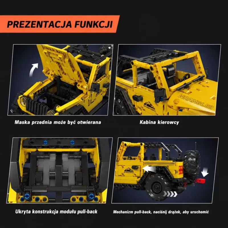 LEAN TOYS Bloques de construcción coche todoterreno Wrangler amarillo 746 piezas