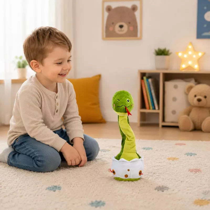 LEAN TOYS Serpiente de peluche bailarina interactiva con música y sonidos mascota verde