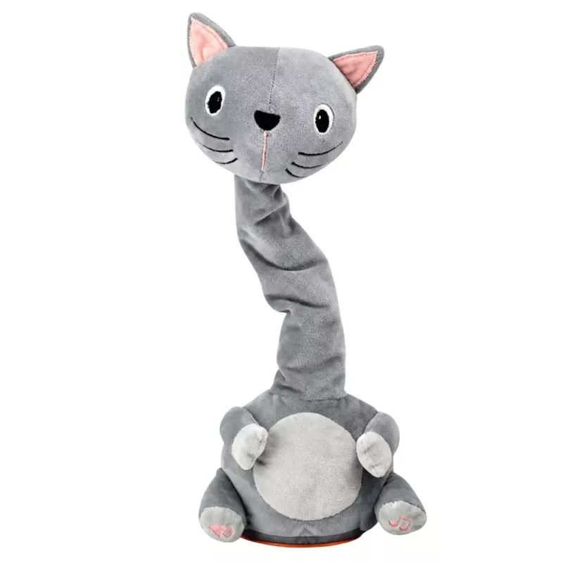 LEAN TOYS Gato de peluche bailarín juguete interactivo con música y sonidos mascota gris