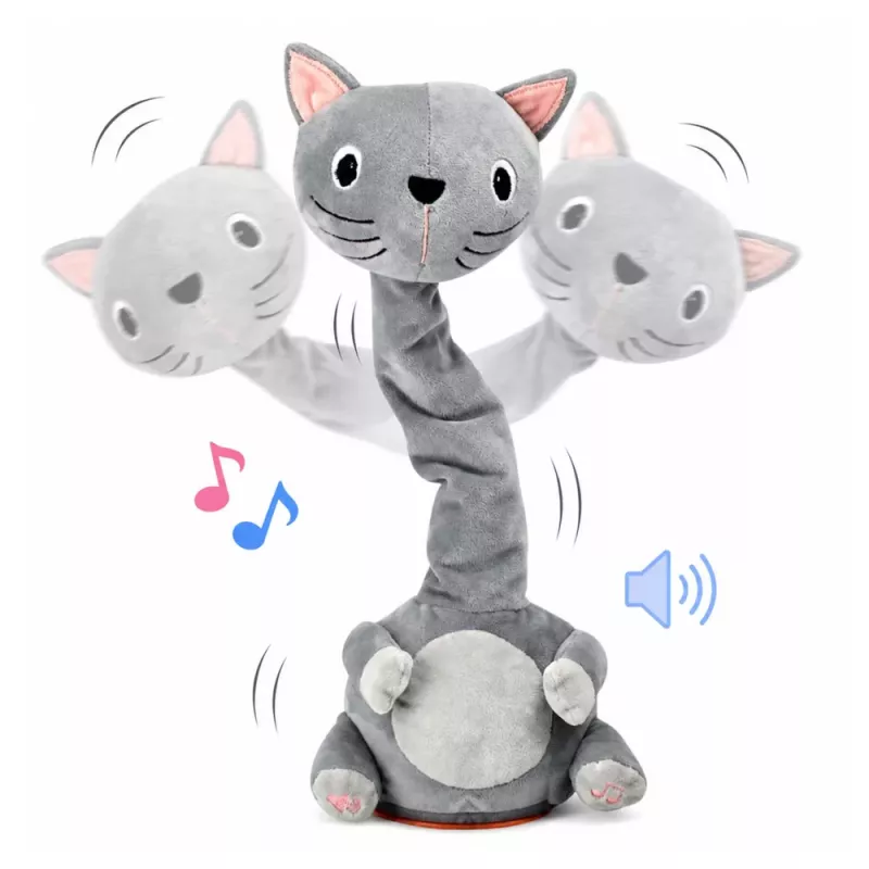 LEAN TOYS Gato de peluche bailarín juguete interactivo con música y sonidos mascota gris