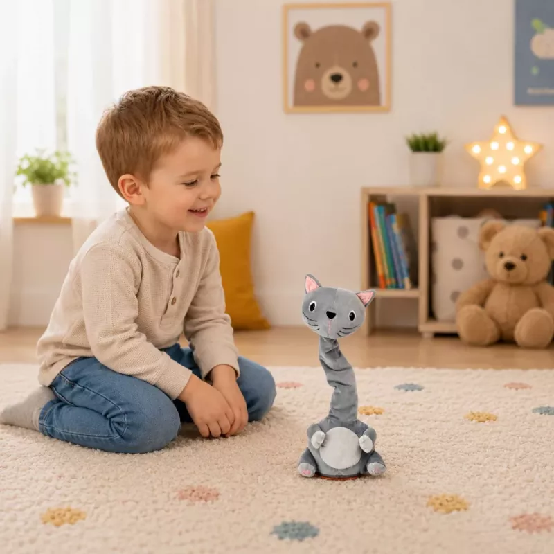 LEAN TOYS Gato de peluche bailarín juguete interactivo con música y sonidos mascota gris
