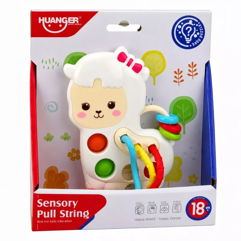 LEAN TOYS Juguete sensorial para niños pequeños llama con cordones y cuentas pop-it