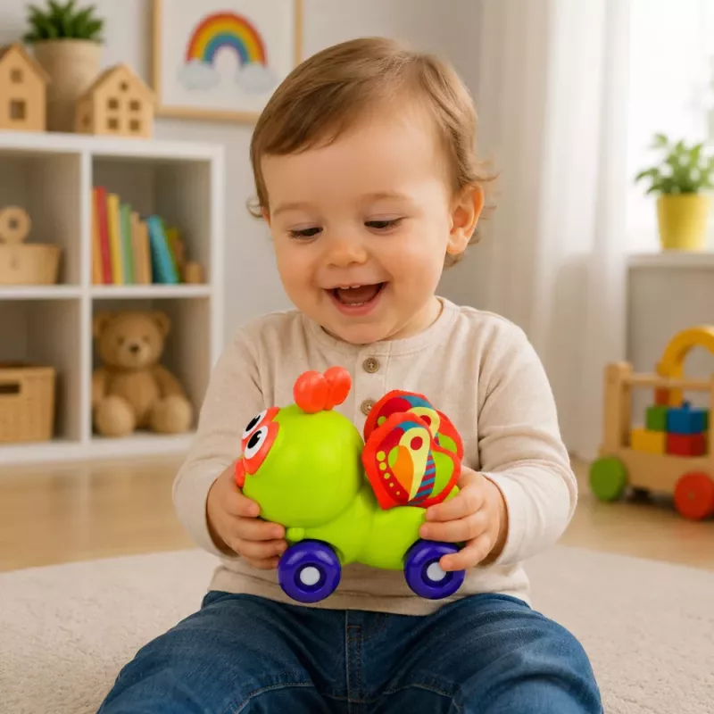 LEAN TOYS Juguete interactivo sensorial de coche abeja para niños pequeños verde