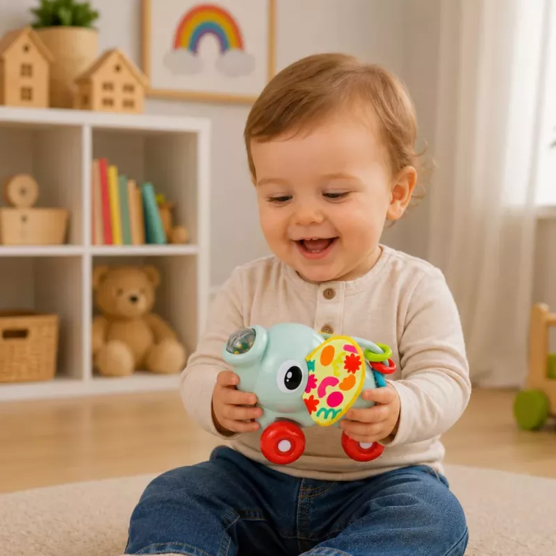 LEAN TOYS Juguete interactivo sensorial de coche elefante para niños pequeños gris
