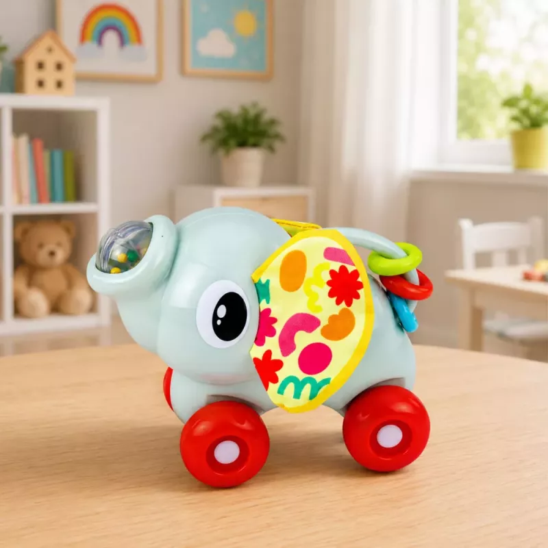 LEAN TOYS Juguete interactivo sensorial de coche elefante para niños pequeños gris