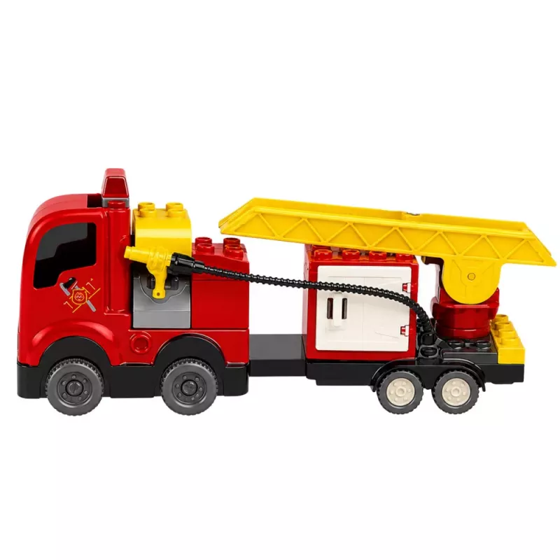 LEAN TOYS Camión de bomberos motorizado figura de bombero set de bloques de construcción