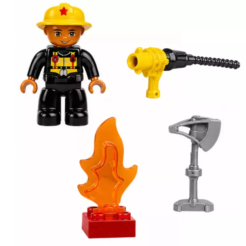 LEAN TOYS Camión de bomberos motorizado figura de bombero set de bloques de construcción