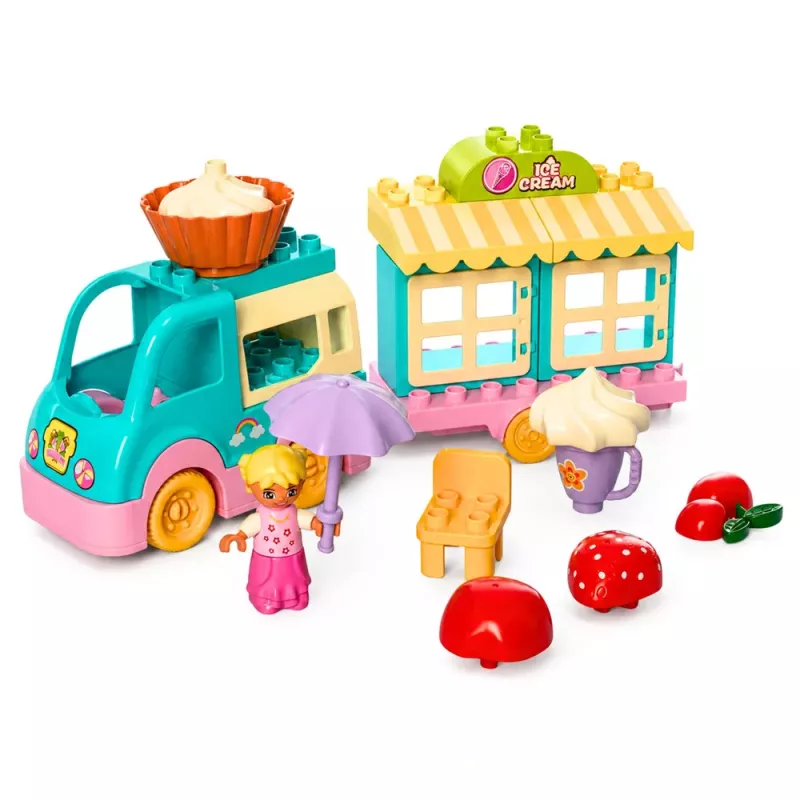 LEAN TOYS Coche heladería con figura de chica motorizada postres set de bloques de construcción