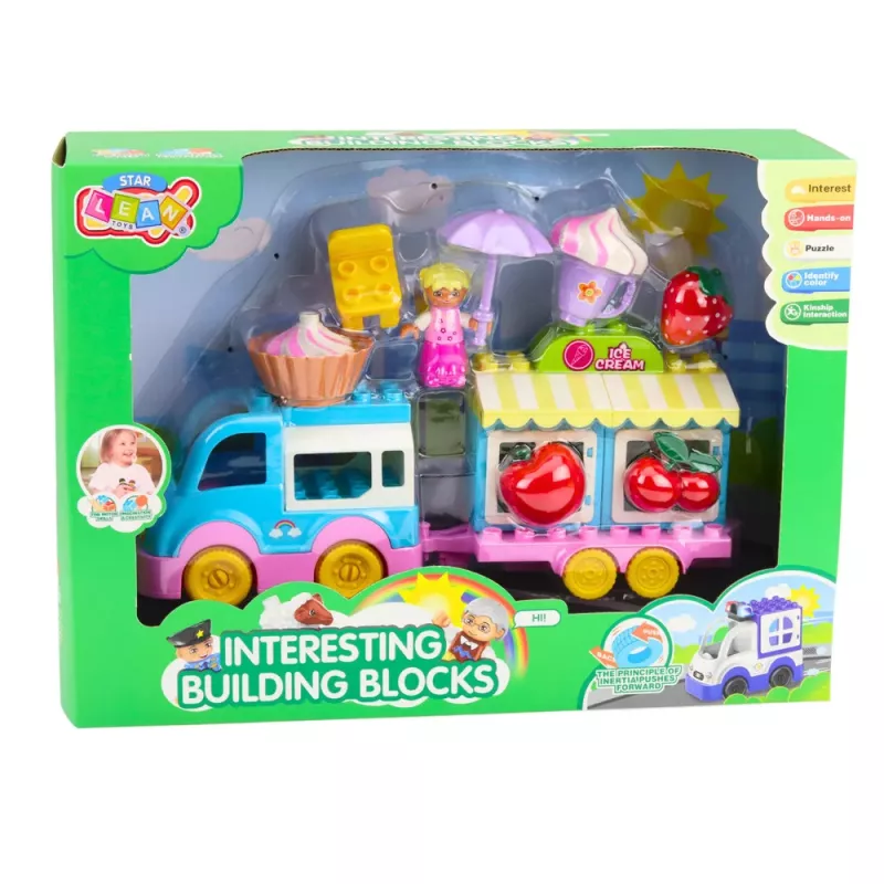 LEAN TOYS Coche heladería con figura de chica motorizada postres set de bloques de construcción