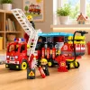 LEAN TOYS Camión de bomberos plegable set de bloques de construcción con figuras de bombero, luz y sonido, 94 piezas